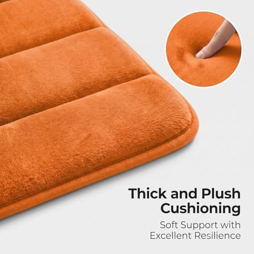 2 Piece Memory Foam Bath Mat Set, Extra Soft Absorbent Bathroom Rugs with U-Shaped Toilet Rug, Non-Slip Backing, Machine Washable, 24x16 + 20x20 U-Shaped, Orange