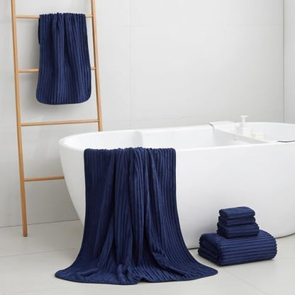 6 Piece Bath Towel Set, 30"x60" Towels, Navy Blue