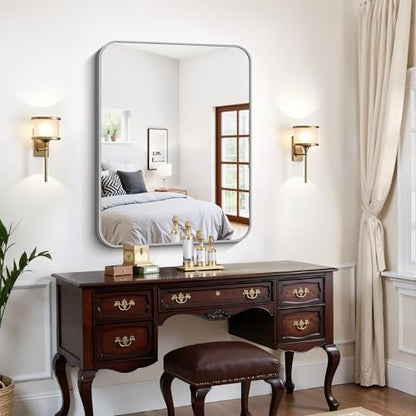 FORBATH Bathroom Mirror for Over Sink 30x40 Inch Silver, Rectanglar Wall Mirror with Metal Frame, Rounded Corners for Bathroom, Bedroom, Entryway Decor (Horizontal or Vertical)