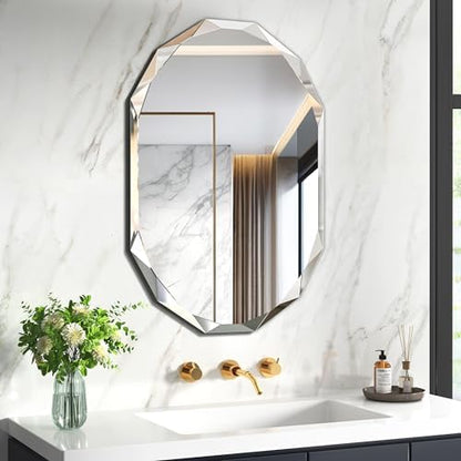 Silver Wall Mirror-Beveled Edge Frameless Mirror for Bathroom, Vanity, Bedroom, Rectangle Mirrors（28X20inch）