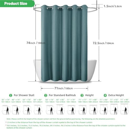 No Hook Waffle Shower Curtain, No Liner Needed, 71x74 Inch, Seaweed Green