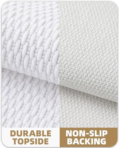 Color&Geometry 24"x36" Chenille Boho Bathroom Rug with Rubber Backing,White