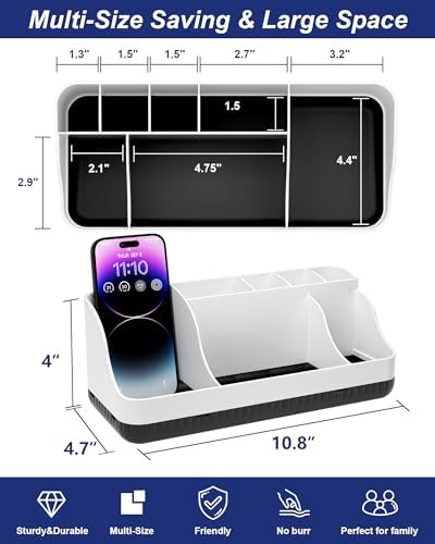Bathroom Counter Organizer and Storage, 7 Slots Detachable Toothbrush Holders for Bathrooms, Anti-Slip Electric Toothbrush and Toothpaste Holder Countertop Vanity Organizer Accessories for Adults Kids