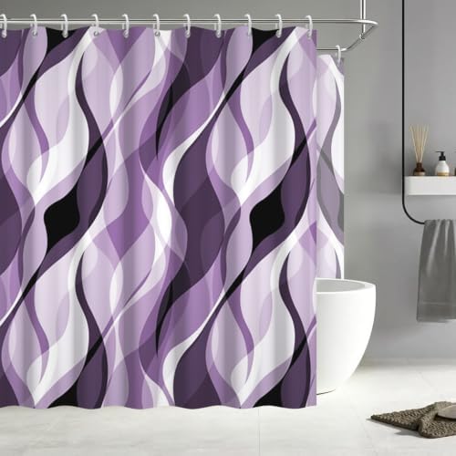 Purple Striped Clawfoot Tub Shower Curtain 180x70 inch 30 Hooks