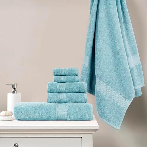 HILLFAIR Premium 600 GSM - 100% Cotton - 6 Piece Bath Towel Set - Ocean Blue