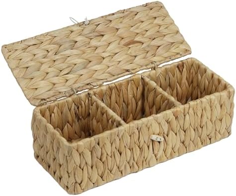 Water Hyacinth Wicker Storage Basket with Lid and Dividers