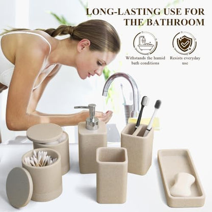 YMXYJM Bathroom Accessories Set, 6 Piece Soap Dispenser Set - Sand Beige