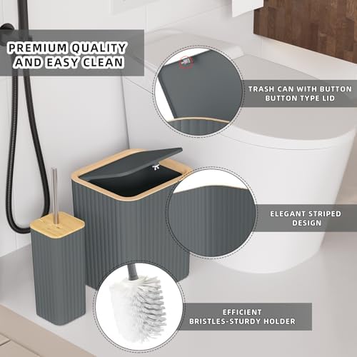 XLHOMO Bathroom Set - Elegant Grey Bathroom Set, 10PC Grey Bathroom Accessories Set, Bathroom Sets with Toilet Brush, Bathroom Trash Can