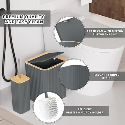 XLHOMO Bathroom Set - Elegant Grey Bathroom Set, 10PC Grey Bathroom Accessories Set, Bathroom Sets with Toilet Brush, Bathroom Trash Can