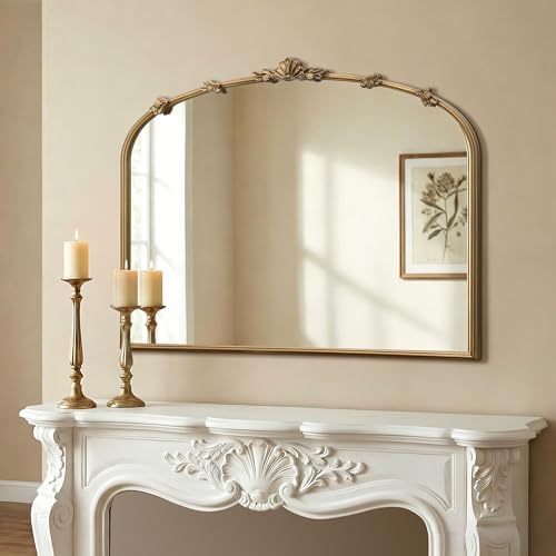 Besdomus Vintage Gold Arched Mirror: 36"x29" Antique Vanity Mirror
