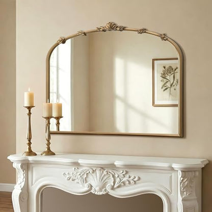 Besdomus Vintage Gold Arched Mirror: 36"x29" Antique Vanity Mirror