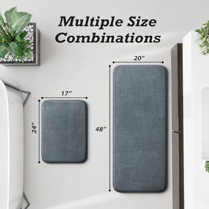 HUXMEYSON Bathroom Rugs Sets 2 Piece, Non-Slip & Quick Dry Bath Mat Set, Ultra Soft Velvet Bath Rugs for Bathroom, Toilet and Shower Floor, Grey