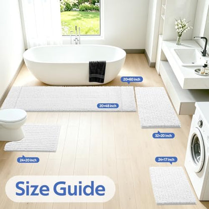ACCUMTEK Upgrade Extra Large White Bathroom Rug Set 3 Pieces Ultra Soft, Thick Absorbent Bath Mats, Non Slip Chenille Toilet Mat for Bathroom, Bedroom, Kitchen