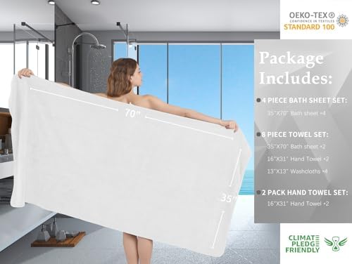 Extra Large Bath Sheet Set of 4,Ultra Soft Fluffy Towel,35”x 70”Oversized Bath Towel Set,Premium Microfiber Bathroom Towel Set Highly Absorbent Quick Dry Shower Towel for Bathroom,Hotel,Spa (White)