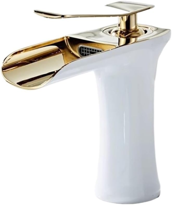 Faucet Modern Single Handle Brass Bathroom Faucet Deck Mounted Mixer Tap for Basin Hot and Cold Water(White Gold,Short) Faucet