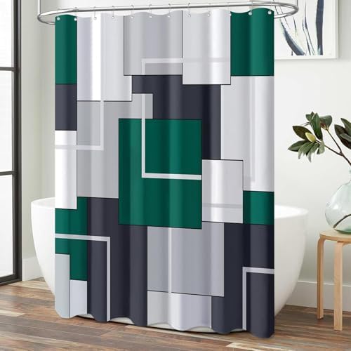 BTTN 54x78 Stall Modern Geometric Waterproof Shower Curtain, Emerald Green
