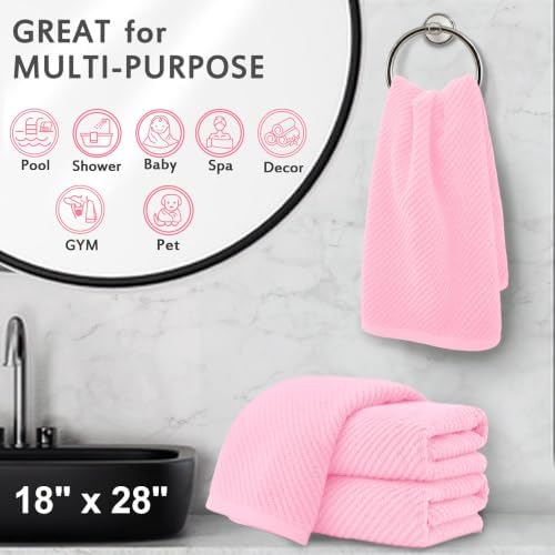 VOOVA & MOVAS Bathroom Hand Towels 4PC, 100% Cotton, 18x28 in, Pink