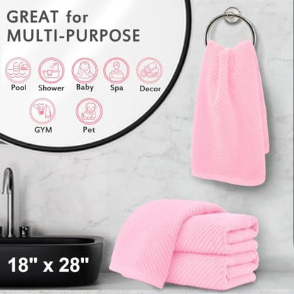 VOOVA & MOVAS Bathroom Hand Towels 4PC, 100% Cotton, 18x28 in, Pink