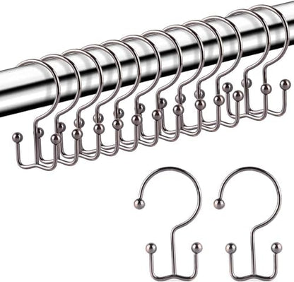 24 Pcs Shower Curtain Hooks, Goowin Shower Curtain Rings, Durable Rust Proof Black Shower Curtain Hooks, Shower Rings for Curtain, Double Glide Shower Hooks for Shower Curtain Rods, Bronze