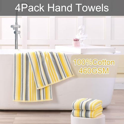 VOOVA & MOVAS Yellow Hand Towels 4 Pack, 100% Cotton, 16x27 in