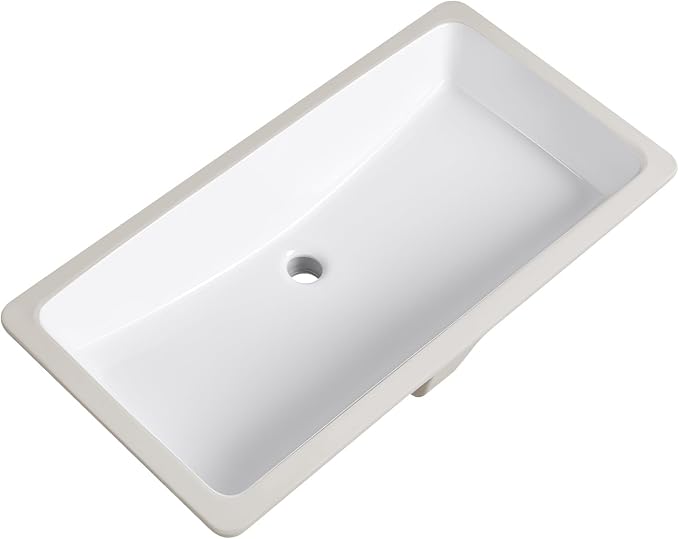 Undermount Bathroom Sink 32x17 Inch Small Bathroom Sink White Porcelain Ceramic Bathroom Under Counter Lavatory Vanity Sink Basin Rectangular Undermount Sinks with Overflow