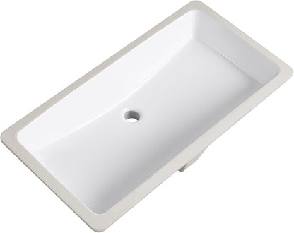 Undermount Bathroom Sink 32x17 Inch Small Bathroom Sink White Porcelain Ceramic Bathroom Under Counter Lavatory Vanity Sink Basin Rectangular Undermount Sinks with Overflow
