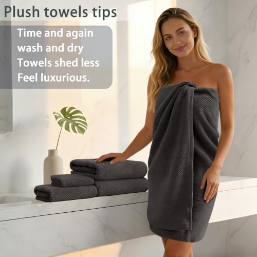 VOOVA & MOVAS Bath Towels 4PC, 100% Cotton, 30x56 in, Dark Gray