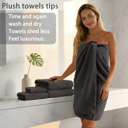VOOVA & MOVAS Bath Towels 4PC, 100% Cotton, 30x56 in, Dark Gray