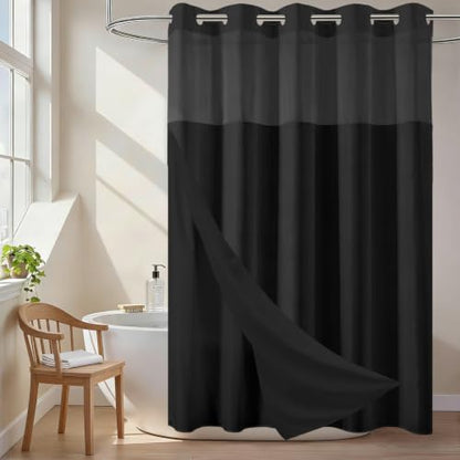 No Hook Shower Curtain and Liner Set for Bathroom, Black, 71" x 84"