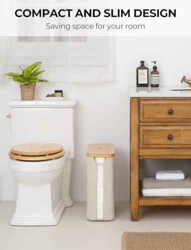 StorageWorks Toilet Paper Storage Basket with Bamboo Lid & Window