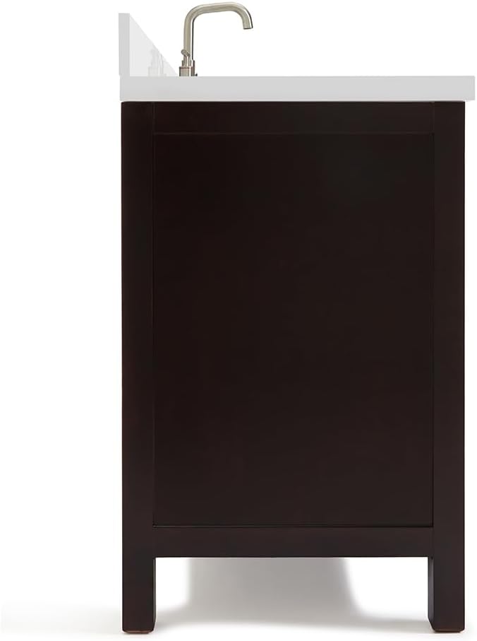 ARIEL Cambridge 60-inch Bathroom Vanity with Sink,Solid Wood, 1.5-inch Pure White Quartz Countertop, Single Rectangular Porcelain Sink, 2 Soft Closing Doors, 9 Dovetail Drawers, Espresso