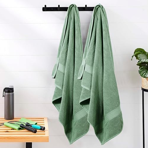 HILLFAIR 100% Cotton 2 Pc XXL Oversized Bath Towel Set 40"x 80"- Sage