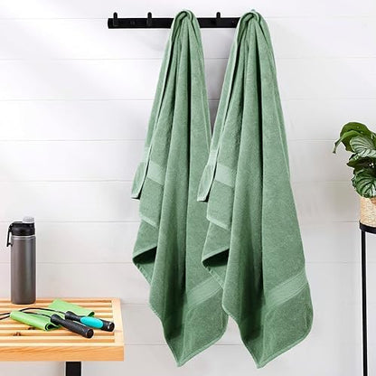 HILLFAIR 100% Cotton 2 Pc XXL Oversized Bath Towel Set 40"x 80"- Sage