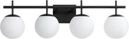 AIJIASI Bathroom Lighting Fixtures Over Mirror, 4-Light Matte Black Vanity Light, 30.7 Inch Modern Bathroom Light Fixtures with Milky White Glass Globe Shade Bath Vanity Lighting Fixtures Wall Sconce