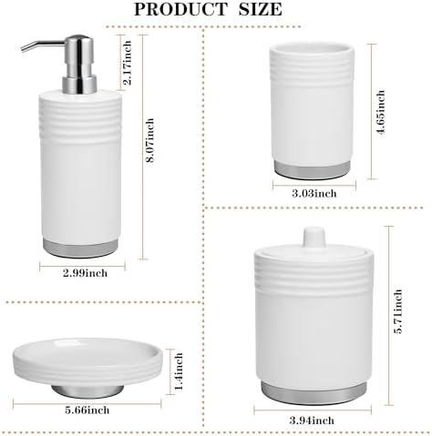 RQYIXI Ceramic Bathroom Accessories Set,White,4 Piece,Chrome Base