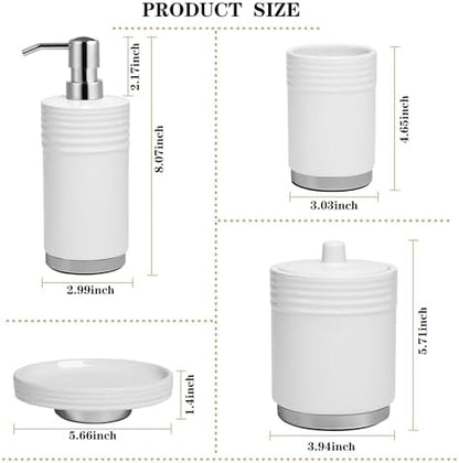 RQYIXI Ceramic Bathroom Accessories Set,White,4 Piece,Chrome Base