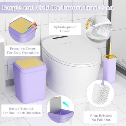 XLHOMO Bathroom Accessories Set - Luxury Purple Bathroom Set, 9 Pieces Bathroom Accessory Set, Purple Bathroom Accessories with Trash Can, Toilet Brush & Soap Dispenser
