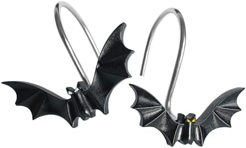 CHICTIE Halloween Shower Curtain Hooks, Cute Bat Decorative Shower Rings for Shower Curtains Rods,Set of 12 Black Shower Hooks Hangers Rust-Resistant Babys Girls Room Bathroom