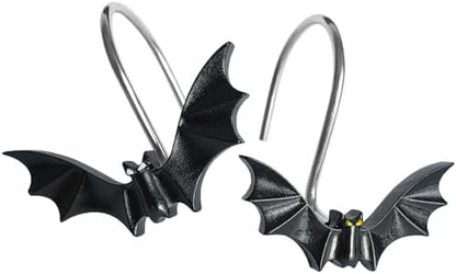 CHICTIE Halloween Shower Curtain Hooks, Cute Bat Decorative Shower Rings for Shower Curtains Rods,Set of 12 Black Shower Hooks Hangers Rust-Resistant Babys Girls Room Bathroom