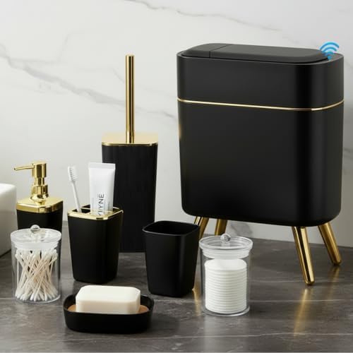 Black Bathroom Accessories Set - Black and Gold Bathroom Decor Plastic