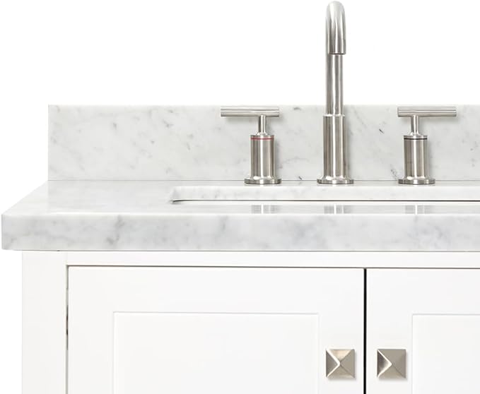 ARIEL Cambridge 72-inch Bathroom Vanity with Sink,Solid Wood, 1.5-inch Italian Carrara Marble Countertop, Double Rectangular Porcelain Sink, 4 Soft Closing Doors, 6 Dovetail Drawers, White