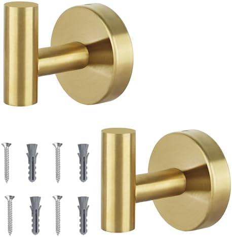 Towel Hooks for Bathroom 2 Packs Screw- in Gold Wall Mount Towel Holder Towel Rack, Heavy Duty Robe Coat Loofah Hooks for Shower, Kitchen,Hotel, Pool Tile, Brick Modern Style Decor Wall Hooks