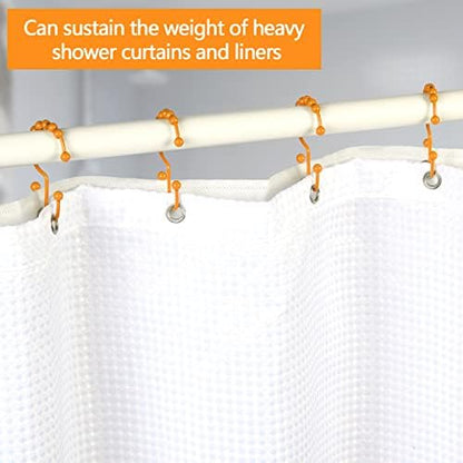 Shower Curtain Hooks,304 Stainless Steel Shower Rings for Bathroom,Double Glide Shower Hooks for Bathroom Shower Curtain Rods Curtains,Set of 12 Hooks,Orange（Shower Curtain Hooks Style A ）