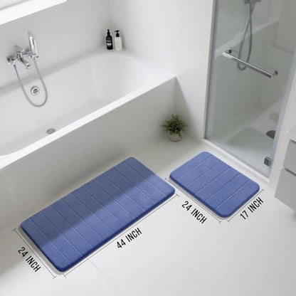 Yimobra Large Memory Foam Bathroom Mat Set, 44 x 24 & 24 x 17 in, Navy Blue