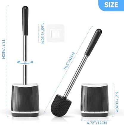 TRENTI Toilet Brush and Holder Set - Bristles Bowl Brush Head with Ventilated Holder, Wall Mounted Compact Set for Bathroom Deep Cleaning