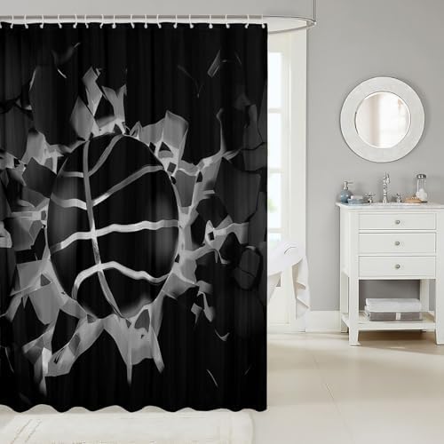 jejeloiu Basketball Bath Curtain Boys Girls 72"x78" Gaming Sports Shower Curtain for Kids Women Men Waterproof Black Gray Ombre Bathroom Shower Curtain Set Gift for Basketball Lover