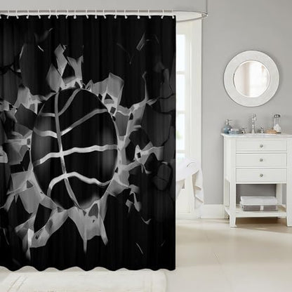 jejeloiu Basketball Bath Curtain Boys Girls 72"x72" Gaming Sports Shower Curtain for Kids Women Men Waterproof Black Gray Ombre Bathroom Shower Curtain Set Gift for Basketball Lover