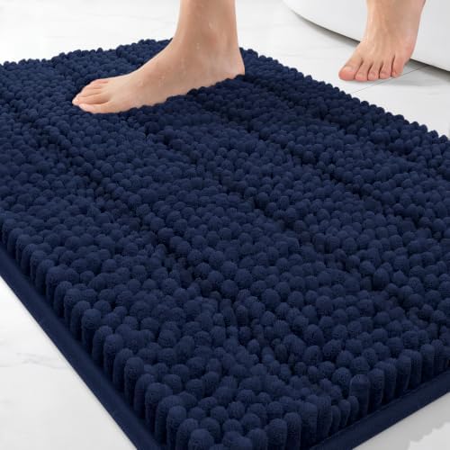 Bcoimo Small Bath Rug Mat,Chenille Extra Soft Navy Bathroom Mats for Floor