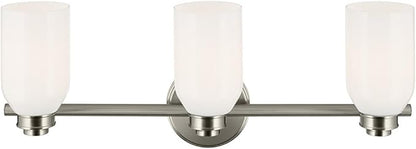 Kichler Shae 24.25" 3-Light Vanity Light with White Opal Glass in Brushed Nickel, for Bathroom Vanity, Powder Room, Over a Mirror, (24.25" W x 9" H), 55202NI