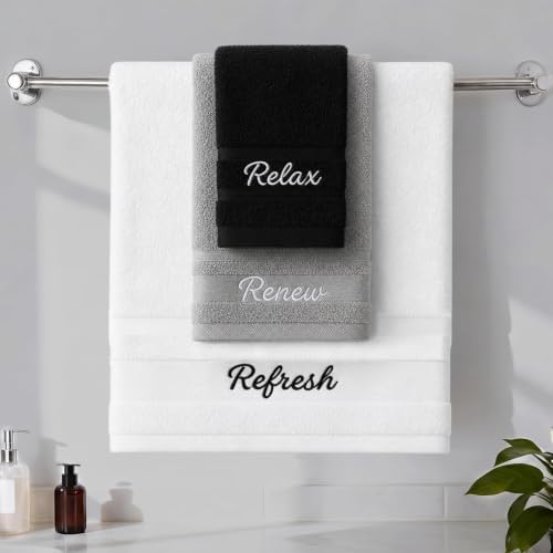 Hahafelt Decorative Bathroom Towel Set,Neutral, Relax Renew Refresh